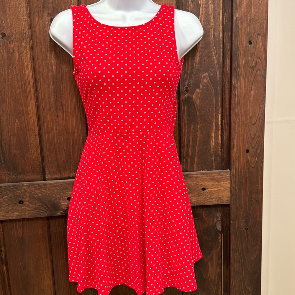 Red and white polka dot tank dress size Small